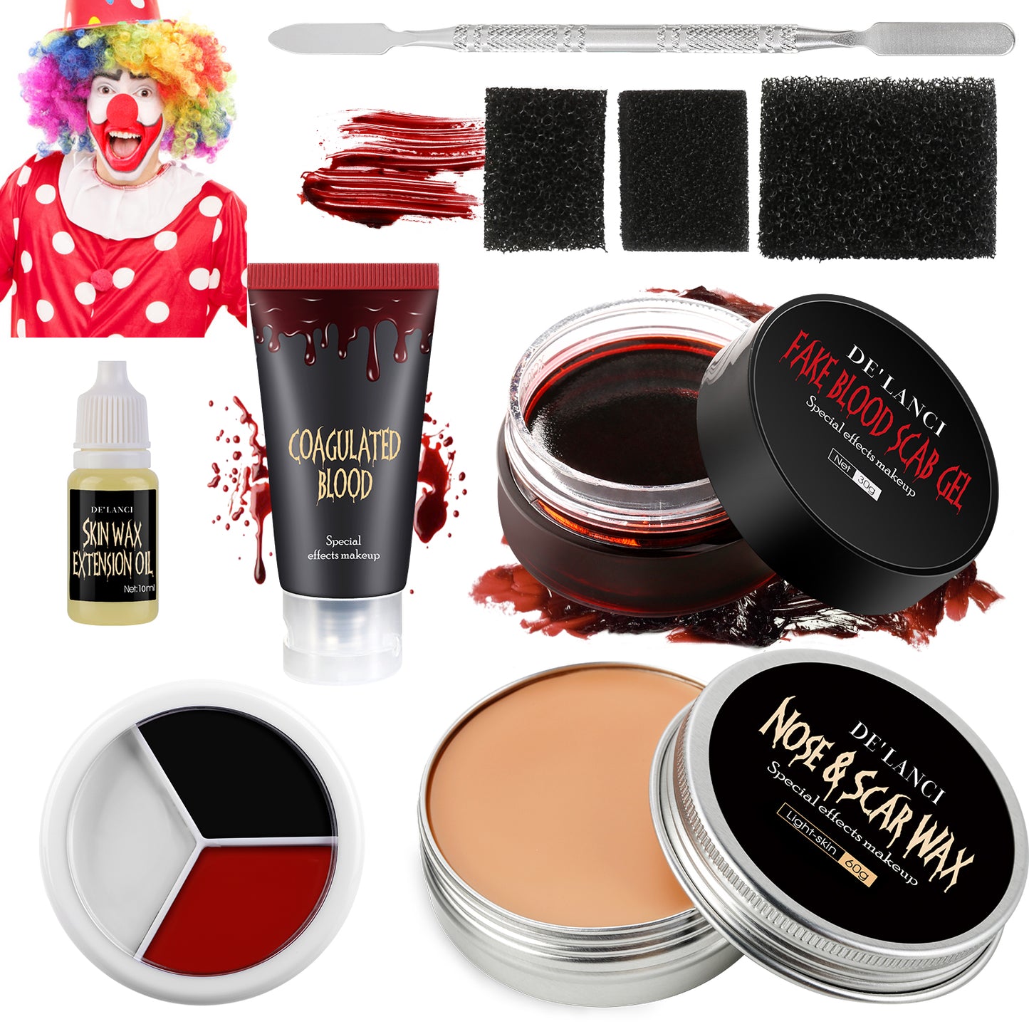 DE'LANCI SFX Halloween Makeup Kit 9 PCS Set