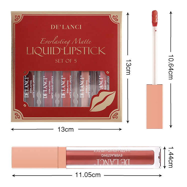 Everlasting Matte Liquid Lipstick Set Of 5 | DE’LANCI
