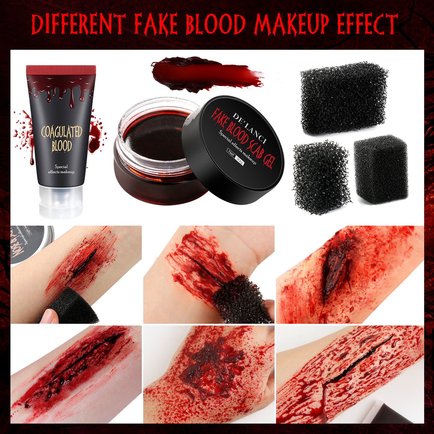 DE'LANCI SFX Halloween Makeup Kit 9 PCS Set