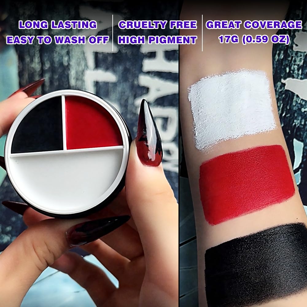 DE'LANCI Black White Red Face Body Paint with Brush