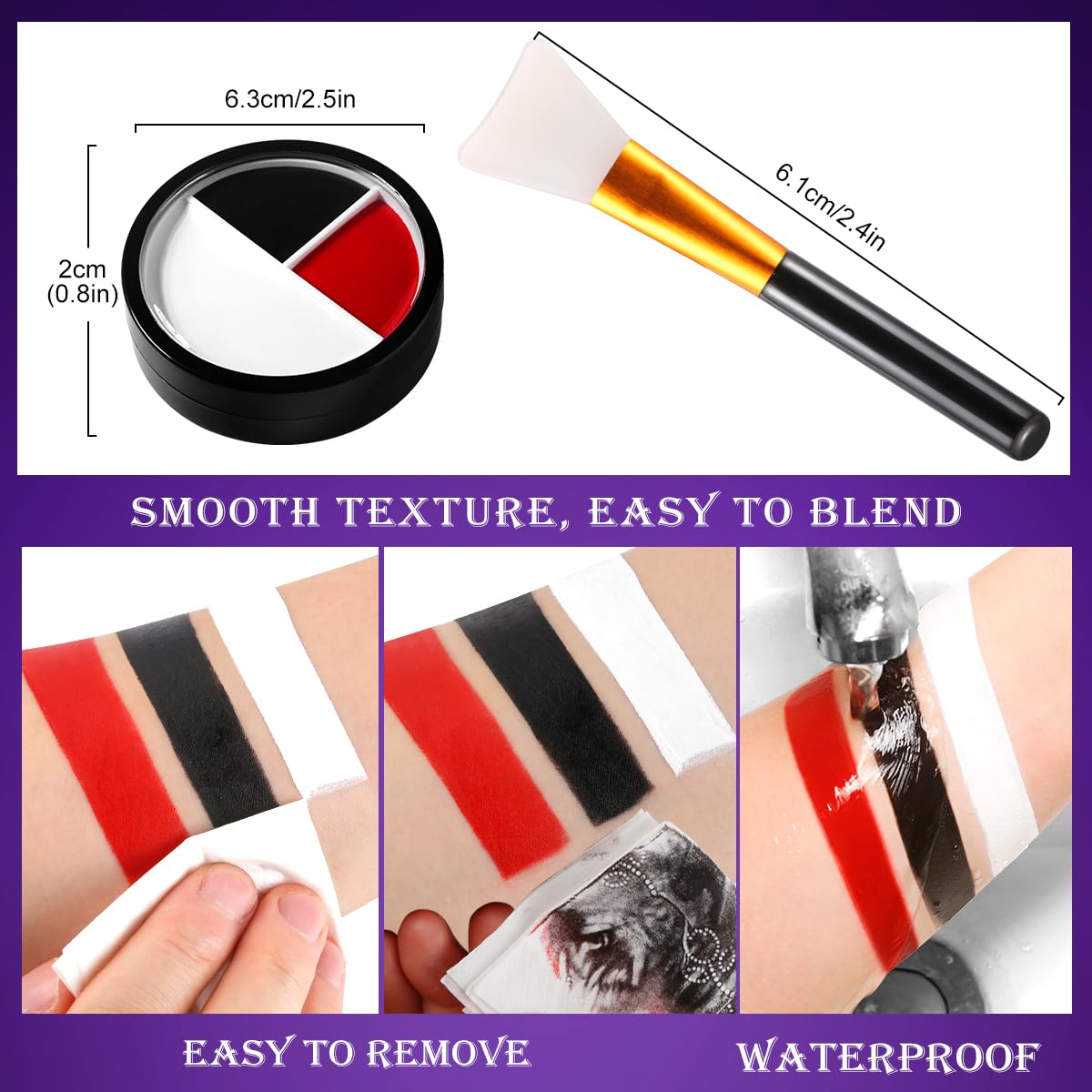 DE'LANCI Black White Red Face Body Paint with Brush