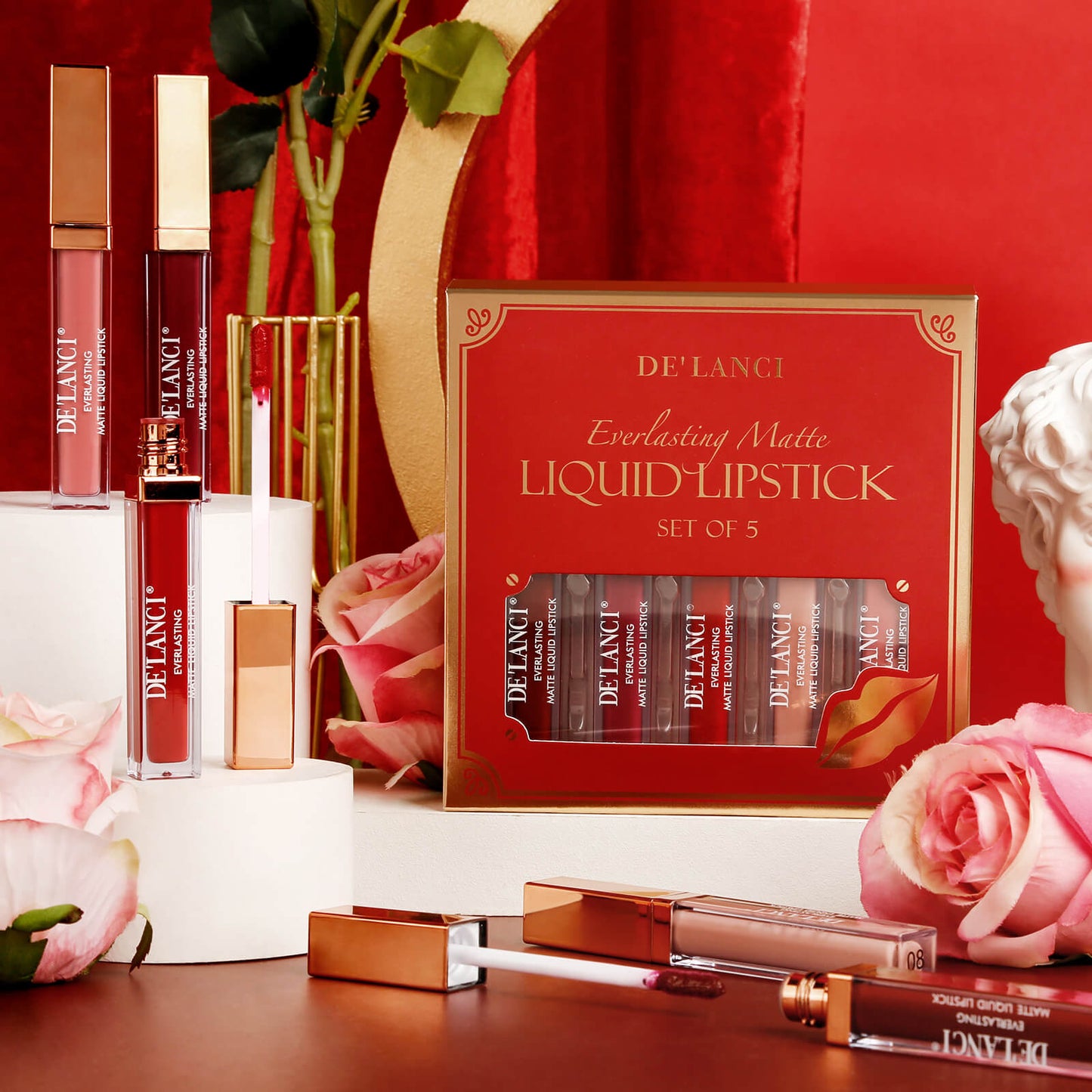 Everlasting Matte Liquid Lipstick Set Of 5 | DE’LANCI