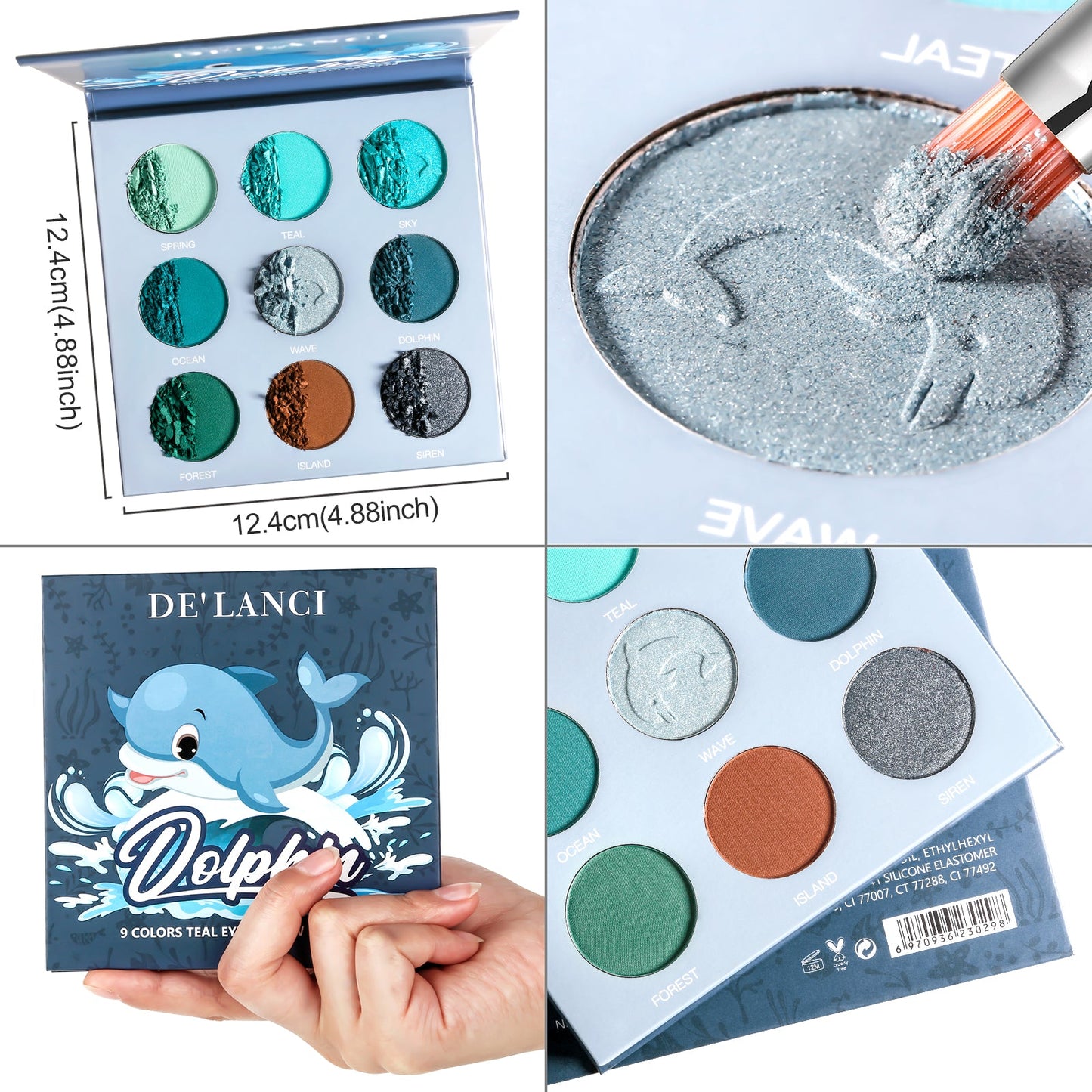 DE’LANCI 9 Colors Dolphin Teal Eyeshadow Palette-DE'LANCI
