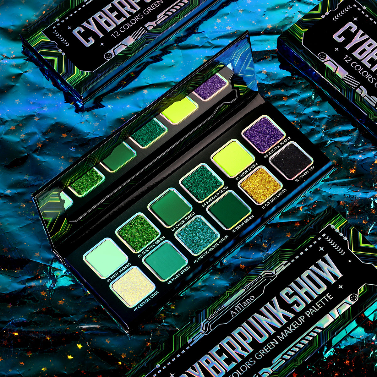 Afflano 12 Colors Cyber-Punk Green Eyeshadow Palette